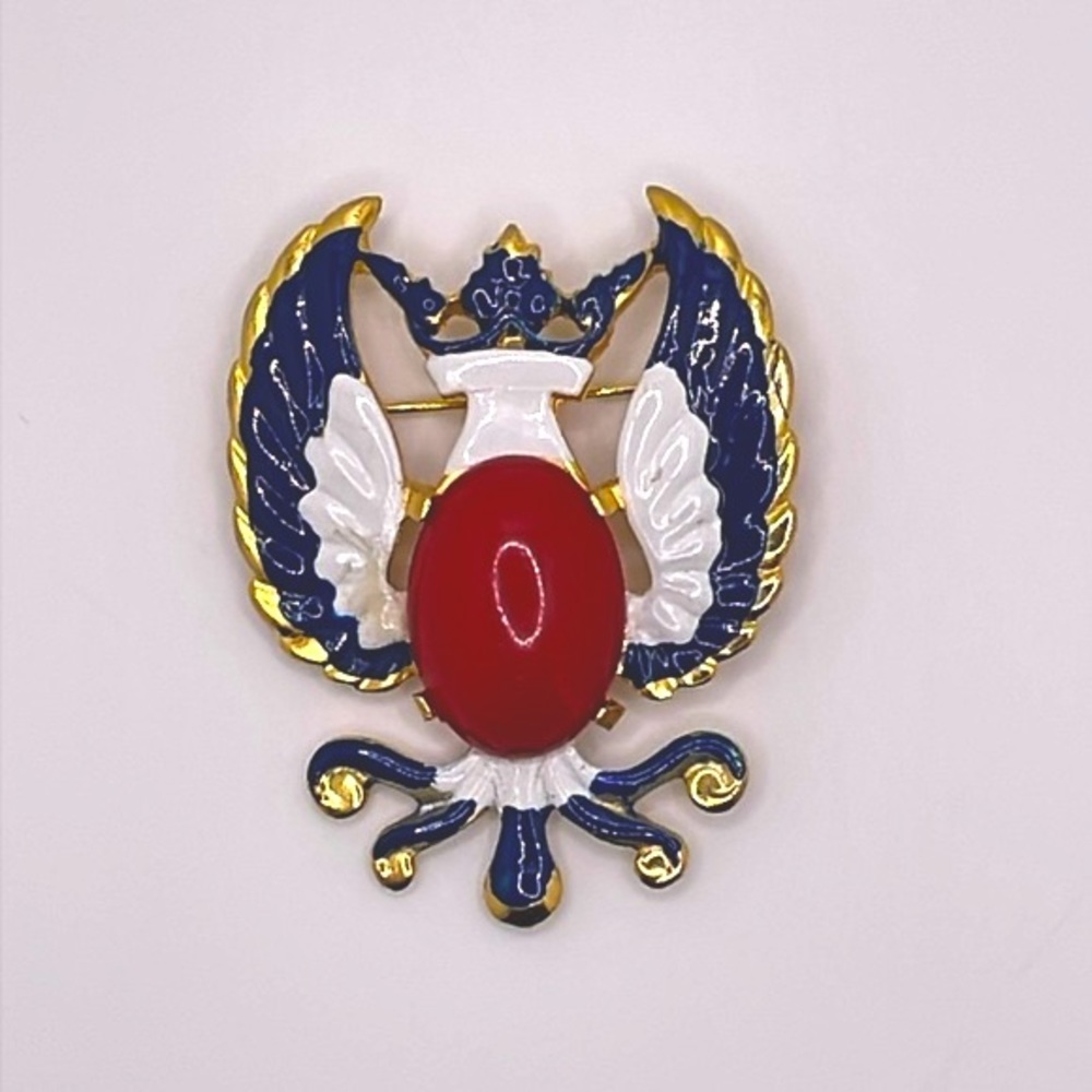 Vintage Patriotic Brooch Enameled Red White Blue Pin